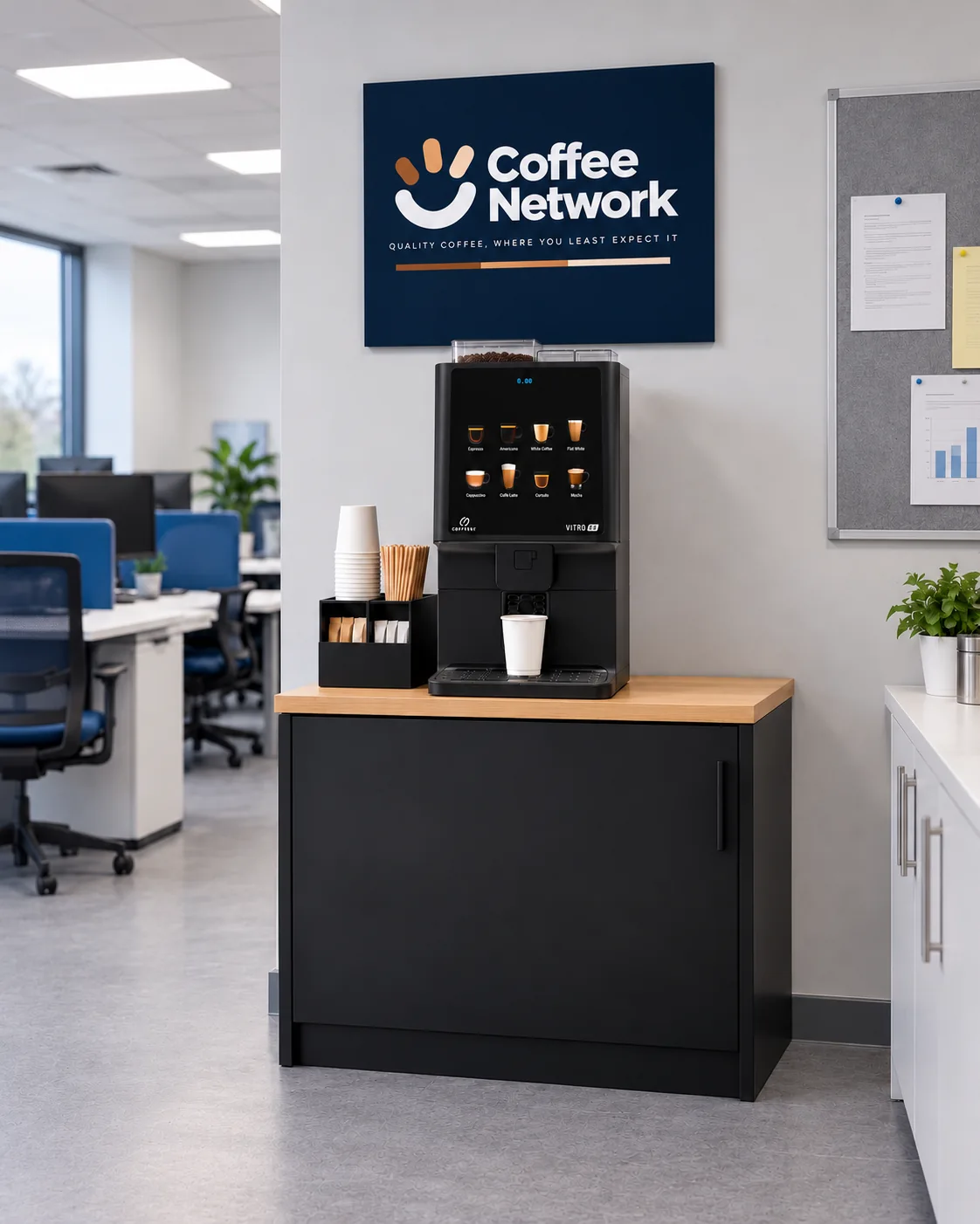 Compact Coffee Network station without a payment reader in an office staff area